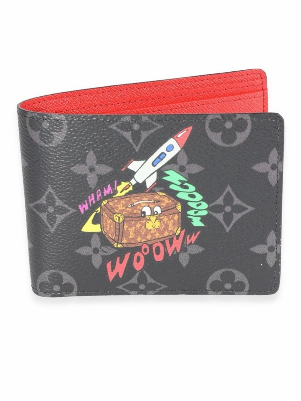 Louis Vuitton Black Monogram Rocket Graphic Bifold Wallet - Red Interior